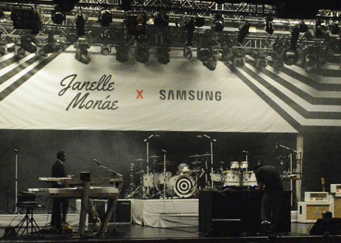 Janelle Monae's stage is dressed and ready for the private Samsung event at Best Buy Theater in New York City.